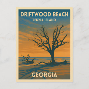 Reis door Georgië Jekyll Island Retro Zonsondergan Briefkaart