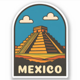 Reis door Mexico Azteekse Piramide Retro Scène Sticker