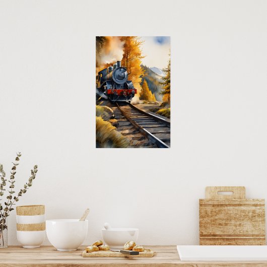 "Reis door Misty Mountains: Waterverf zwart Poster (Keuken)