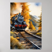 "Reis door Misty Mountains: Waterverf zwart Poster (Voorkant)