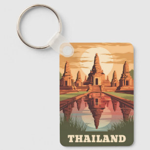Reis door Thailand Boeddhistische Tempel Zonsonder Sleutelhanger