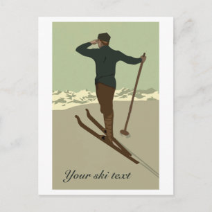 Reis en aanpasbaar voor de retro art deco ski briefkaart