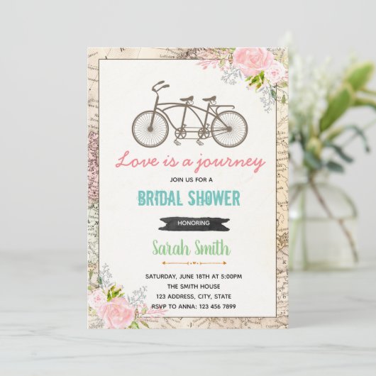 Reis fiets bruidsfeest uitnodiging (Staand voorkant)