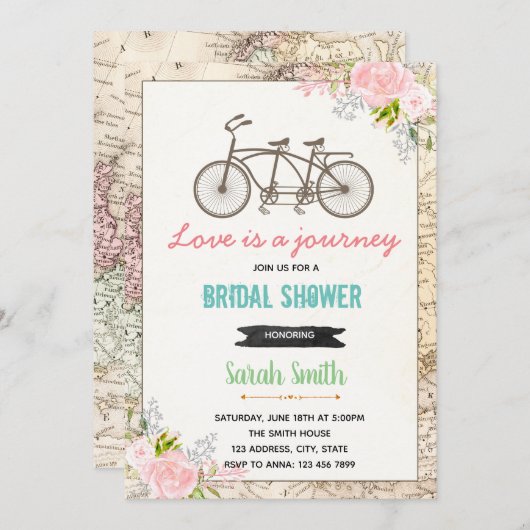 Reis fiets bruidsfeest uitnodiging (Voorkant / Achterkant)