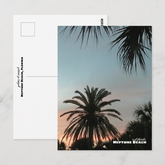 Reis | Florida - Neptune Beach Pink Sunset Palms Briefkaart (Voorkant / Achterkant)
