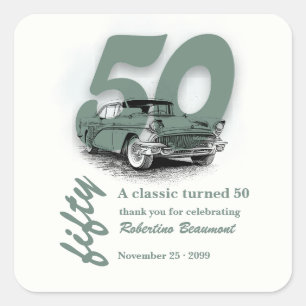 Reis Groene Klassieke Auto Wordt 50e Verjaardag Vierkante Sticker
