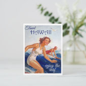 Reis Hawaii, geniet van het Surf, Retro Briefkaart (Staand voorkant)