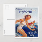 Reis Hawaii, geniet van het Surf, Retro Briefkaart (Voorkant / Achterkant)