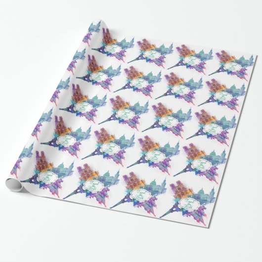 Reis het patroon van de wereldarchitectuur cadeaupapier (Uitgerold)