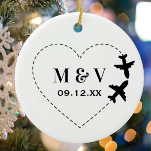 Reis Huwelijk Twee Vliegtuigen maken Hart Modern Keramisch Ornament