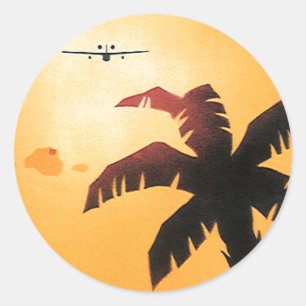 Reis in oude stijl, vliegtuig boven Hawaiaanse eil Ronde Sticker