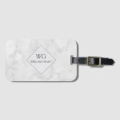 Reis in stijl. Chic Fancy wit marmer monogram Bagagelabel (Voorkant (horizontaal))