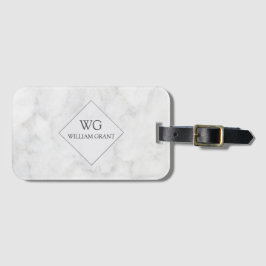 Reis in stijl. Chic Fancy wit marmer monogram Bagagelabel