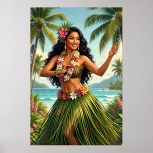 Reis in Vintage Hawaiaanse Hula Meisjesstijl Poster