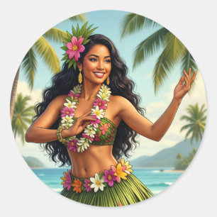 Reis in Vintage Hawaiaanse Hula Meisjesstijl Ronde Sticker