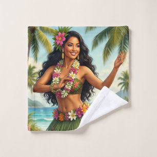 Reis in Vintage Hawaiaanse Hula Meisjesstijl Washandje