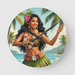 Reis in Vintage stijl Hawaiaanse Hula-meisje Ronde Klok
