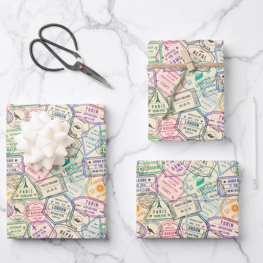 Reis Inpakpapier, Paspoort Stempels Cadeaupapier (Voorkant)