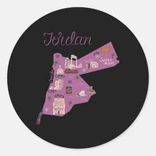 Reis Jordanië Kaart Amman Petra Dode Zee Familie V Ronde Sticker