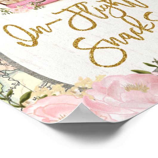 Reis Kaart met Vluchten Snacks Bruiloft Bloemist T Poster (Hoek)