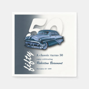 Reis Klassieke Blauwe Auto Wordt 50e Verjaardag Servet