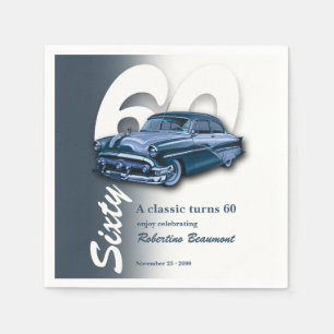 Reis Klassieke Blauwe Auto Wordt 60e Verjaardag Servet