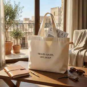 Reis Licht Leef Diep Minimalistische Typografie Grote Tote Bag