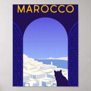 *~* Reis Marocco Marokko Kat Window Ledge Blue Poster