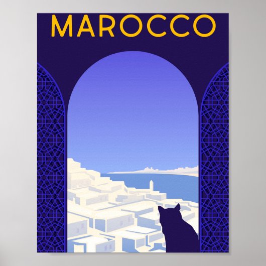 *~* Reis Marocco Marokko Kat Window Ledge Blue Poster (Voorkant)