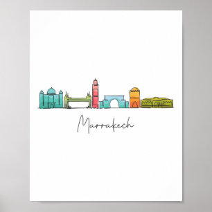 Reis Marokko Kaart Marrakesh Casablanca Tanjier Fe Poster