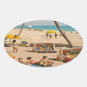  reis met de bus van Retro Florida Ovale Sticker