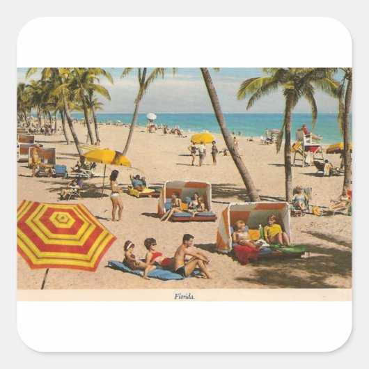  reis met de bus van Retro Florida Vierkante Sticker (Voorkant)