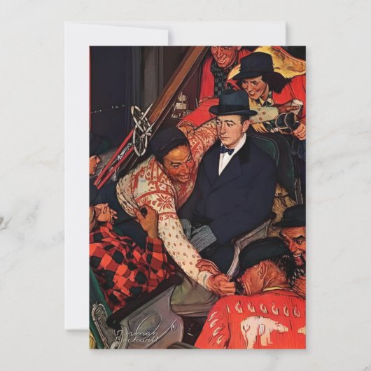 Reis met een skitrein - Norman Rockwell Feestdagenkaart (Voorkant)