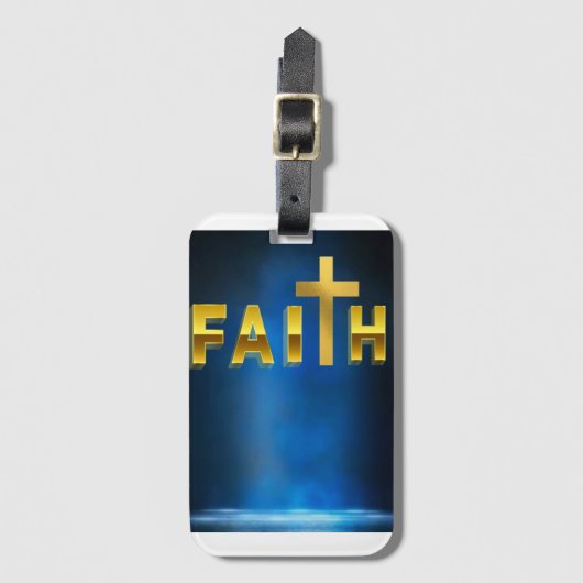 "Reis met vertrouwen, vertrouw op geloof." Bagagelabel (Voorkant (verticaal))