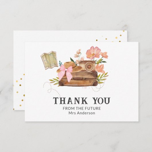 Reis met vintage charme Mevrouw reizen Bruidsmeisj Bedankkaart (Voorkant / Achterkant)