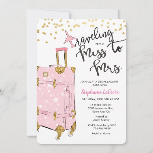 Reis Miss naar Mrs. Bruiloft Feest Uitnodiging (Voorkant)
