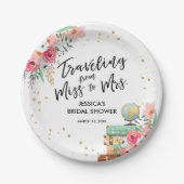 Reis Miss naar Mrs Pink Floral Vrijgezellenfeest Papieren Bordje (Voorkant)