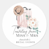 Reis Miss naar Mrs Roze Koffer Bruidsfeest Ronde Sticker (Voorkant)