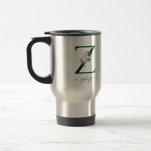 Reis mok Monogram bloemmotief met naam (Links)