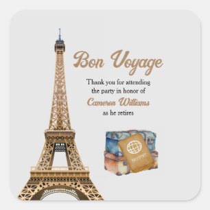 Reis na je pensioen Thema Bon Voyage Eiffeltoren Vierkante Sticker