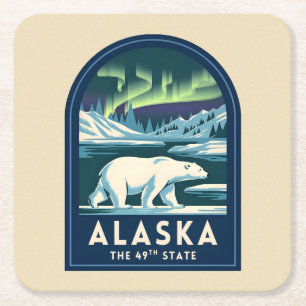 Reis naar Alaska Noorderlicht IJsbeer Oud Reisboek Kartonnen Onderzetters