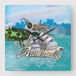 Reis naar Australië Reisillustratie Vierkante Klok