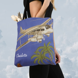 Reis naar Caïro, Egypte, tweedekker vliegtuig Tote Bag