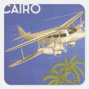 Reis naar Caïro, Egypte, tweedekker vliegtuig Vierkante Sticker
