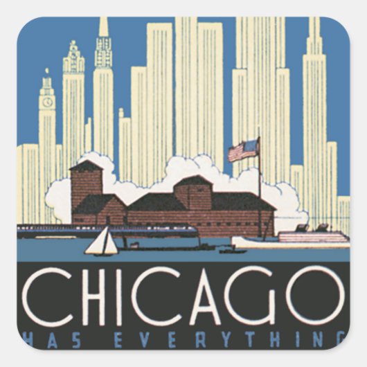 Reis naar Chicago Illinois wolkenkrabber silhouet Vierkante Sticker (Voorkant)