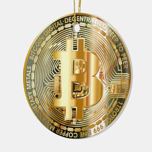 Reis naar Cryptocurrency Chic: Bitcoin Elegance Keramisch Ornament (Links)