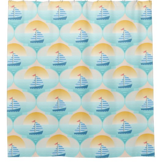 Reis naar de Beach Sailor Boat Douchegordijn (Voorkant)