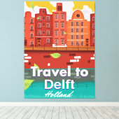 Reis naar de reisposter Delft Holland Canvas Afdruk (Insitu (Houten vloer))
