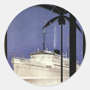 Reis naar de Tropen met Cruiseschip en Palmbomen i Ronde Sticker