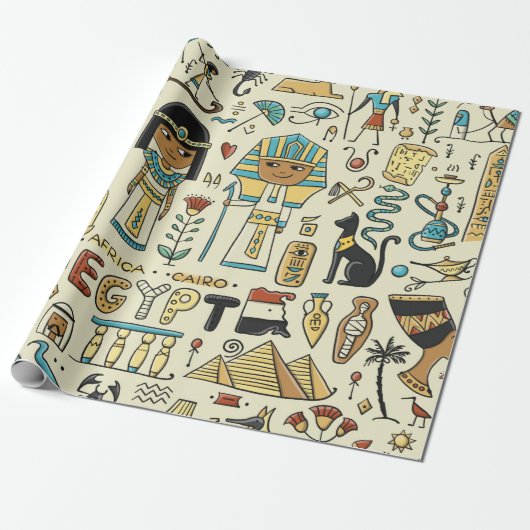 Reis naar Egypte. Naadloos patroon Cadeaupapier (Uitgerold)